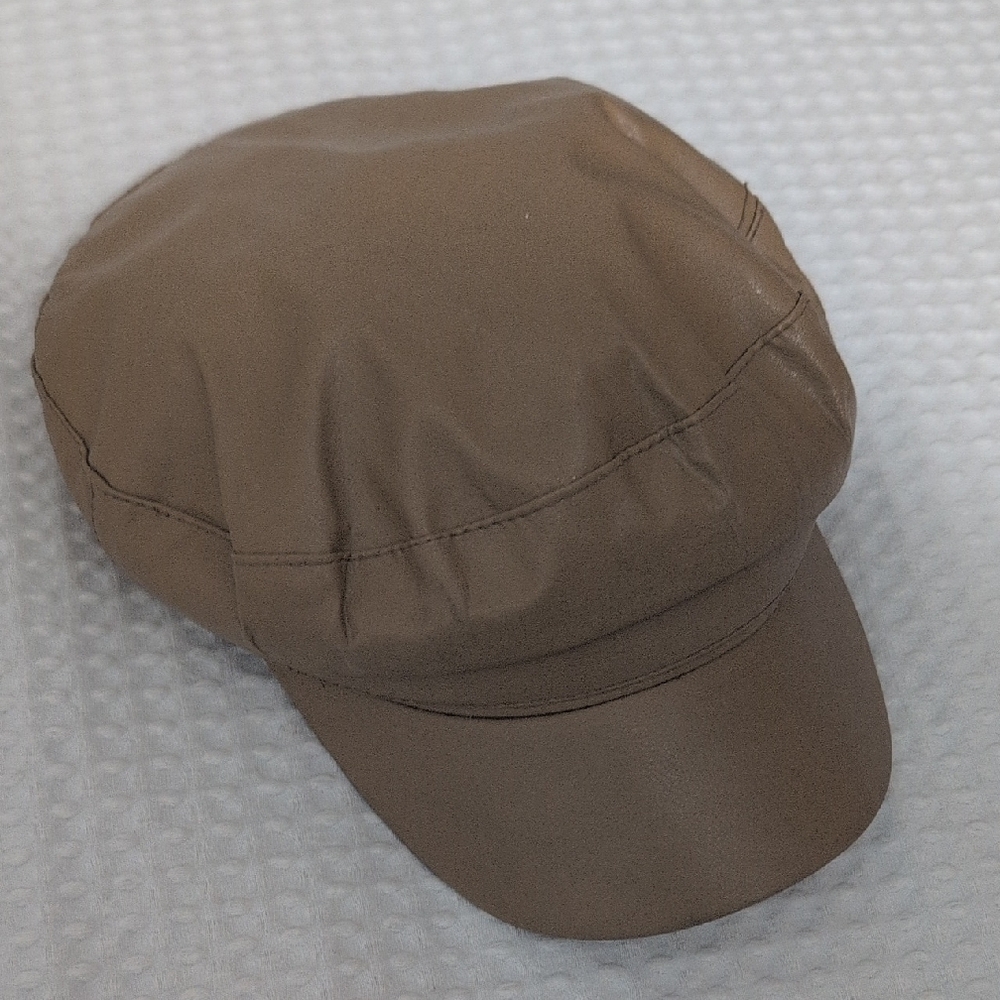 Brown Leather Newsboy Cap